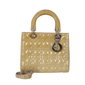 ♥️Dior Lady Dior Medium Yellow Patent Leather Top-Handle Bag♥️